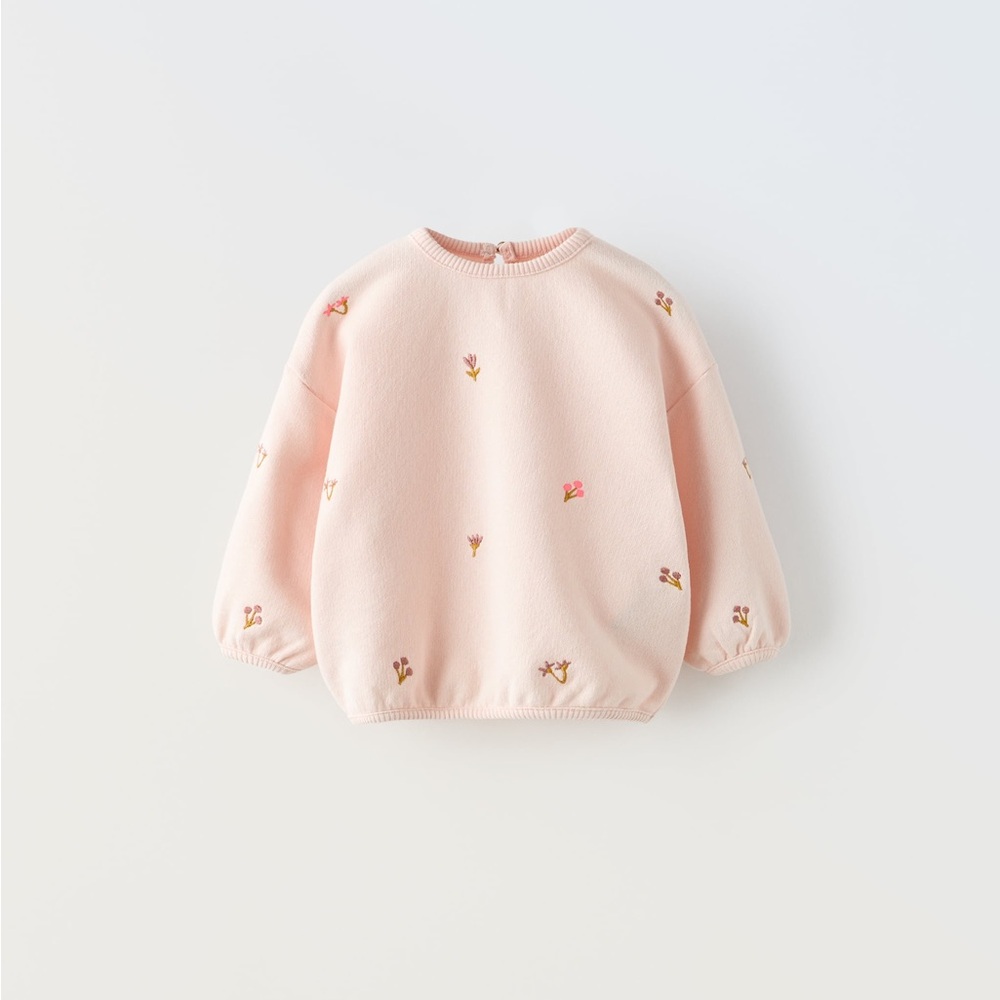 Zara Baby Embroidered Floral Sweatshirt